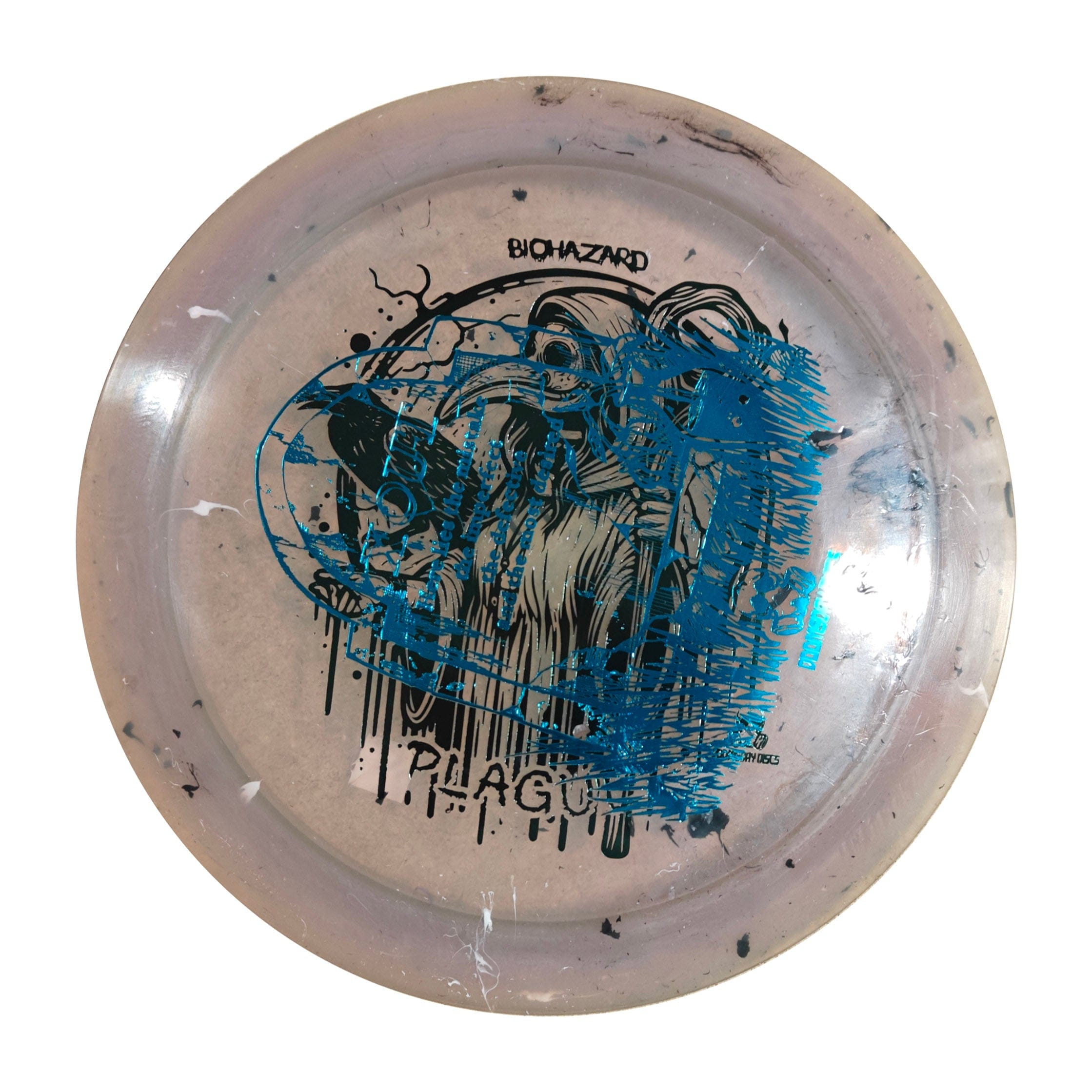 Biohazard Plaguemisprint disc golf disc with plague doctor graphic